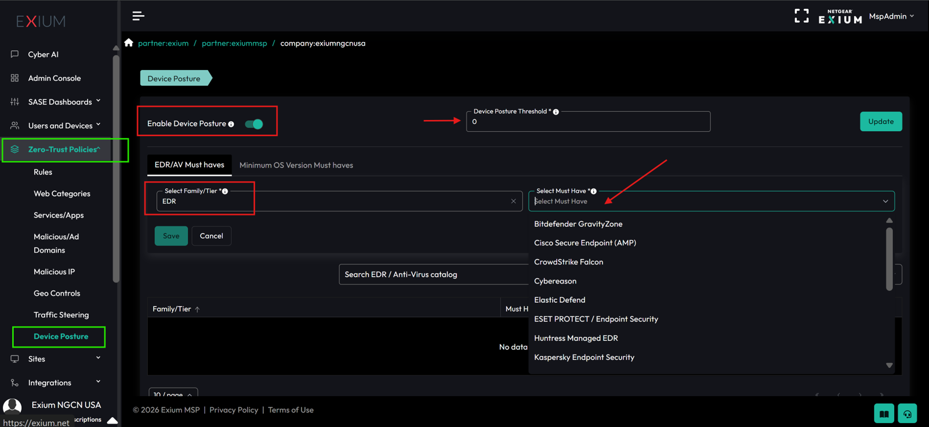 Device Posture configuration page